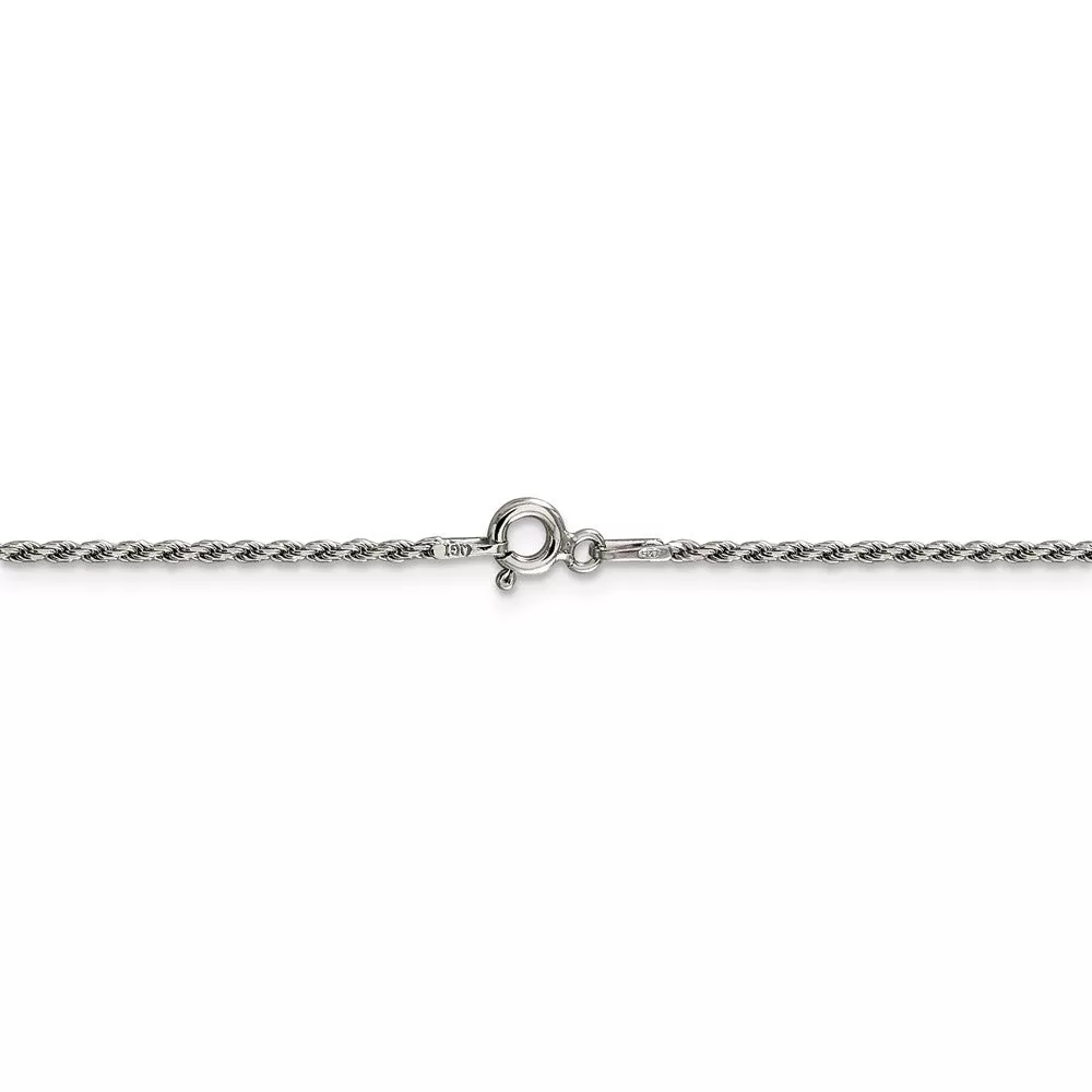 1.5mm Rhodium Plated Sterling Silver Solid D/C Rope Chain Necklace