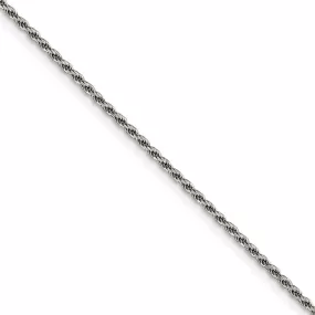 1.5mm Rhodium Plated Sterling Silver Solid D/C Rope Chain Necklace