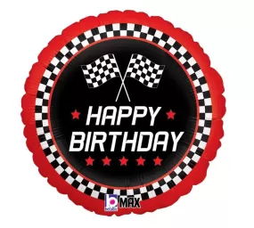 18" Happy Birthday Race Checks Foil Balloon