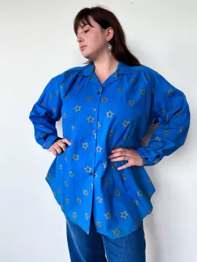 1990s Blue Star Print Button Down, sz. 5X