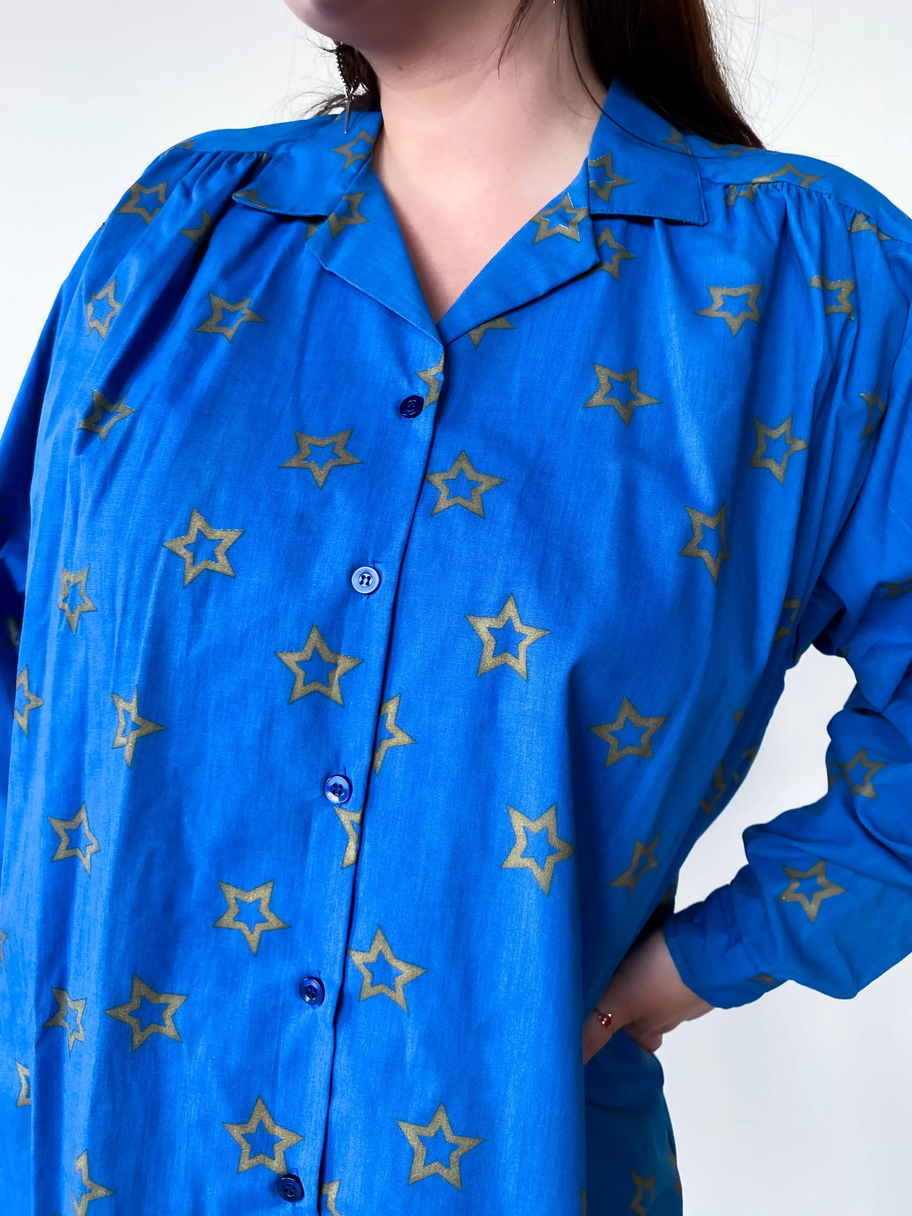 1990s Blue Star Print Button Down, sz. 5X