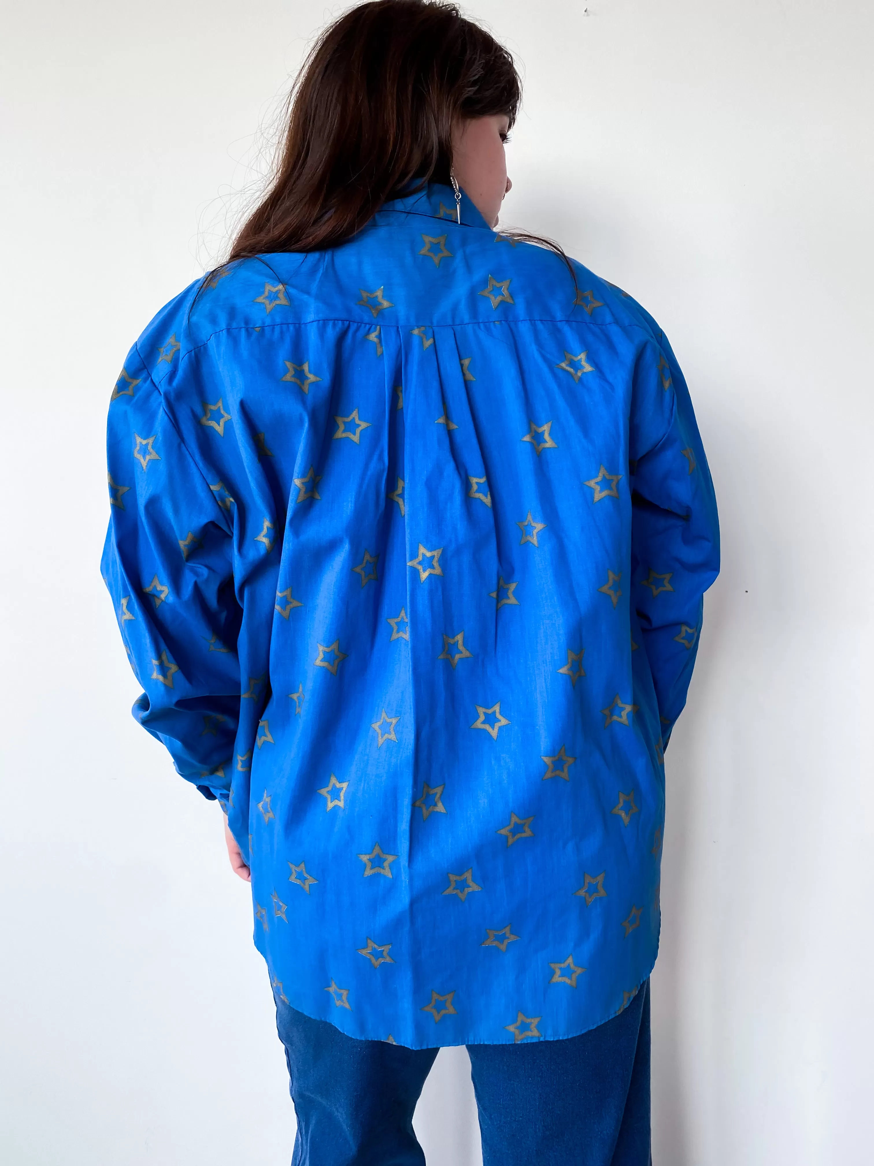 1990s Blue Star Print Button Down, sz. 5X