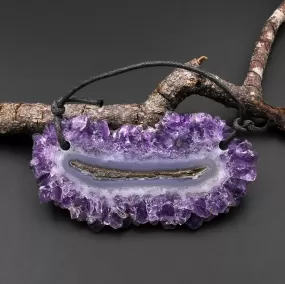 2 Hole Pendant Natural Amethyst Stalactite Flower Pendant Flat Slice Freeform One of a Kind P0138