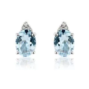 9ct White Gold Diamond and Aquamarine Stud Earrings - MM7H66WDAQ