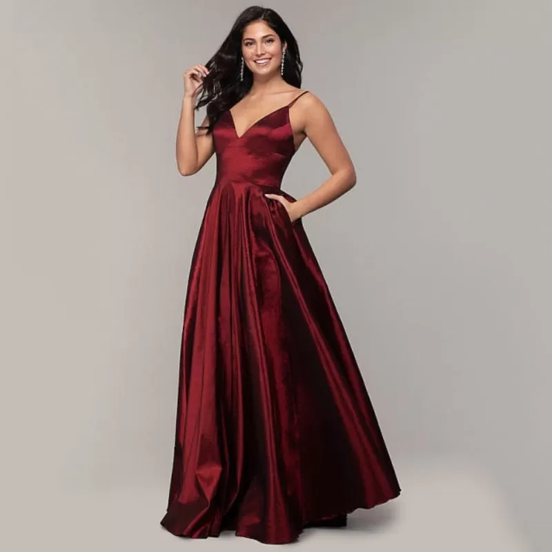 A-Line Satin Spaghetti Straps Evening Dress EV1008