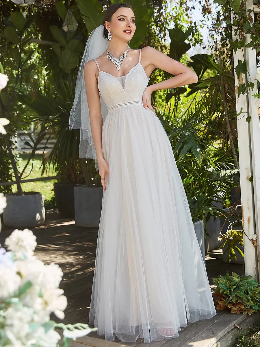 A-Line Wholesale Wedding Dresses with Spaghetti Straps and Deep V-Neck