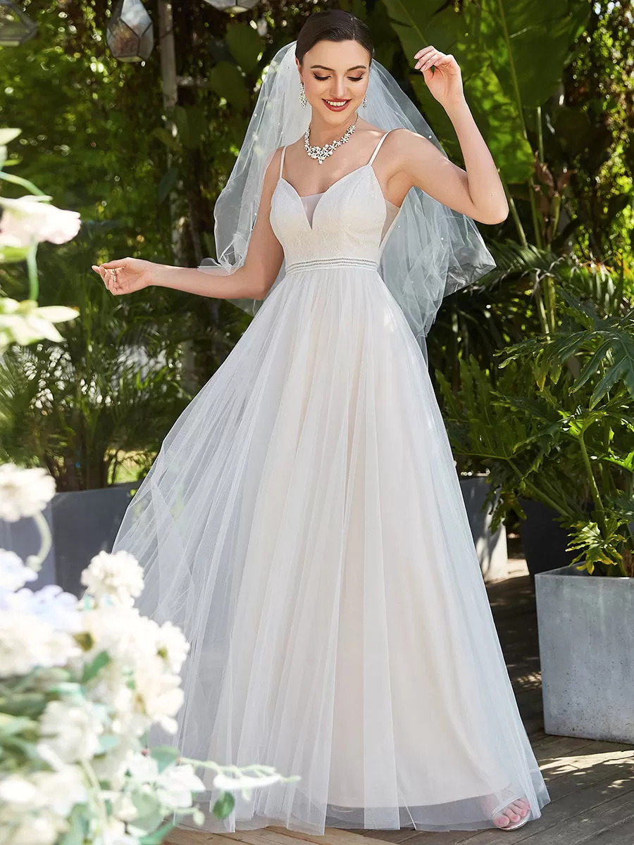 A-Line Wholesale Wedding Dresses with Spaghetti Straps and Deep V-Neck