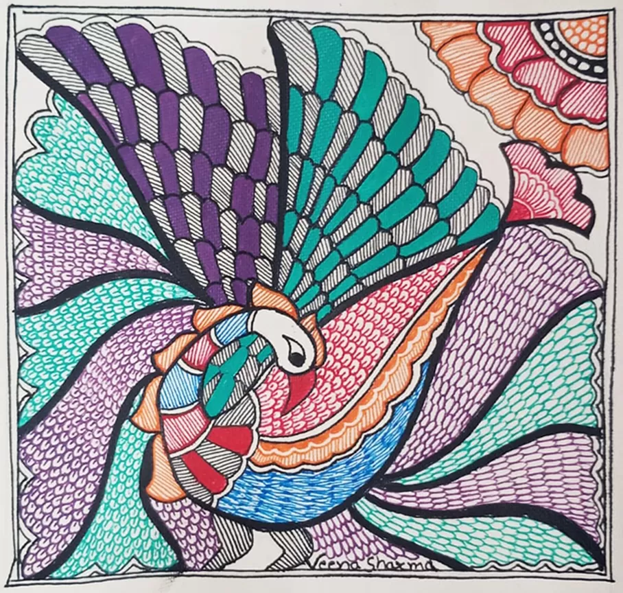 A Madhubani Ode to the Peacock by Priti Karn