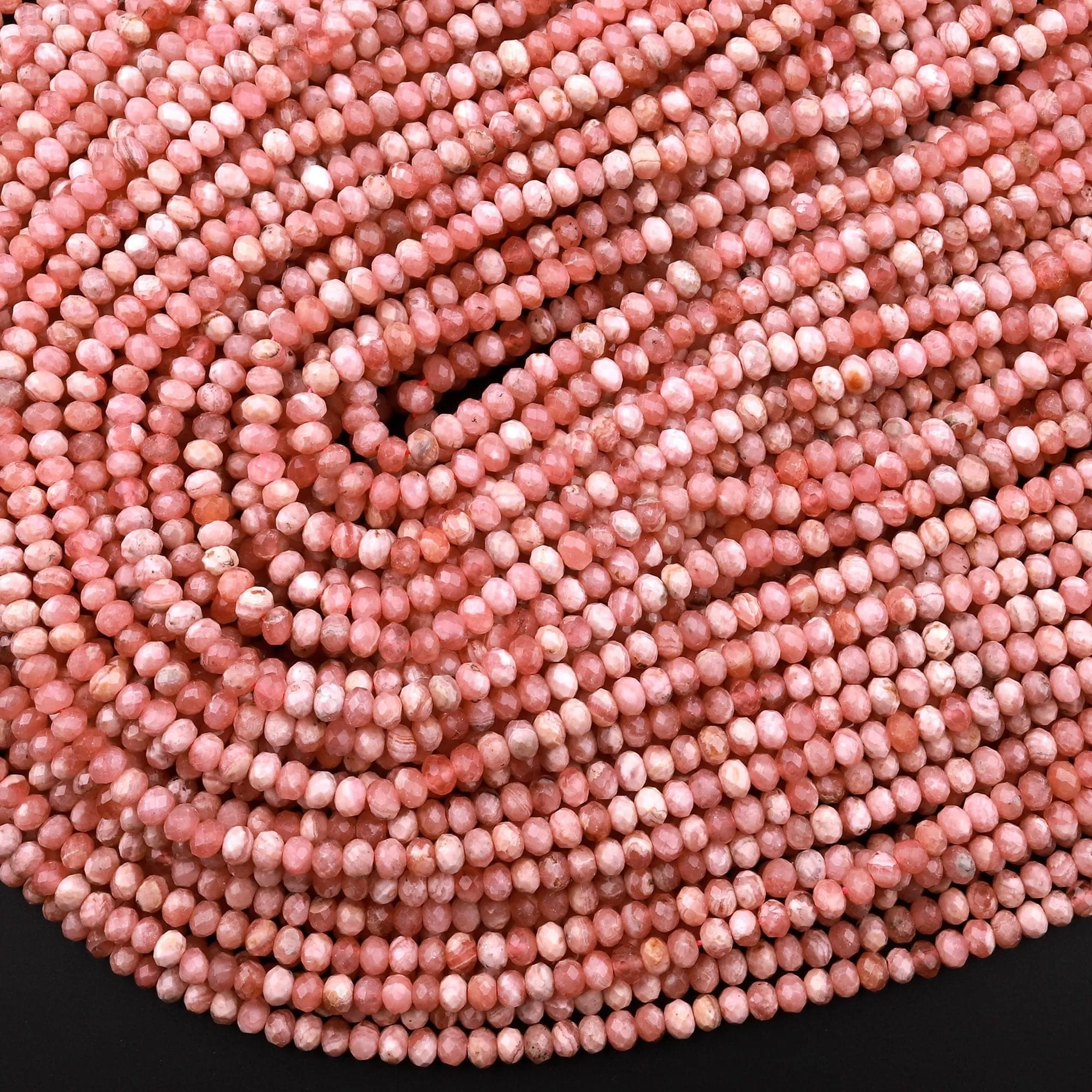 AA Natural Pink Rhodochrosite 3mm 4mm Faceted Rondelle Beads Micro Diamond Cut Genuine Red Pink Gemstone 15.5" Strand