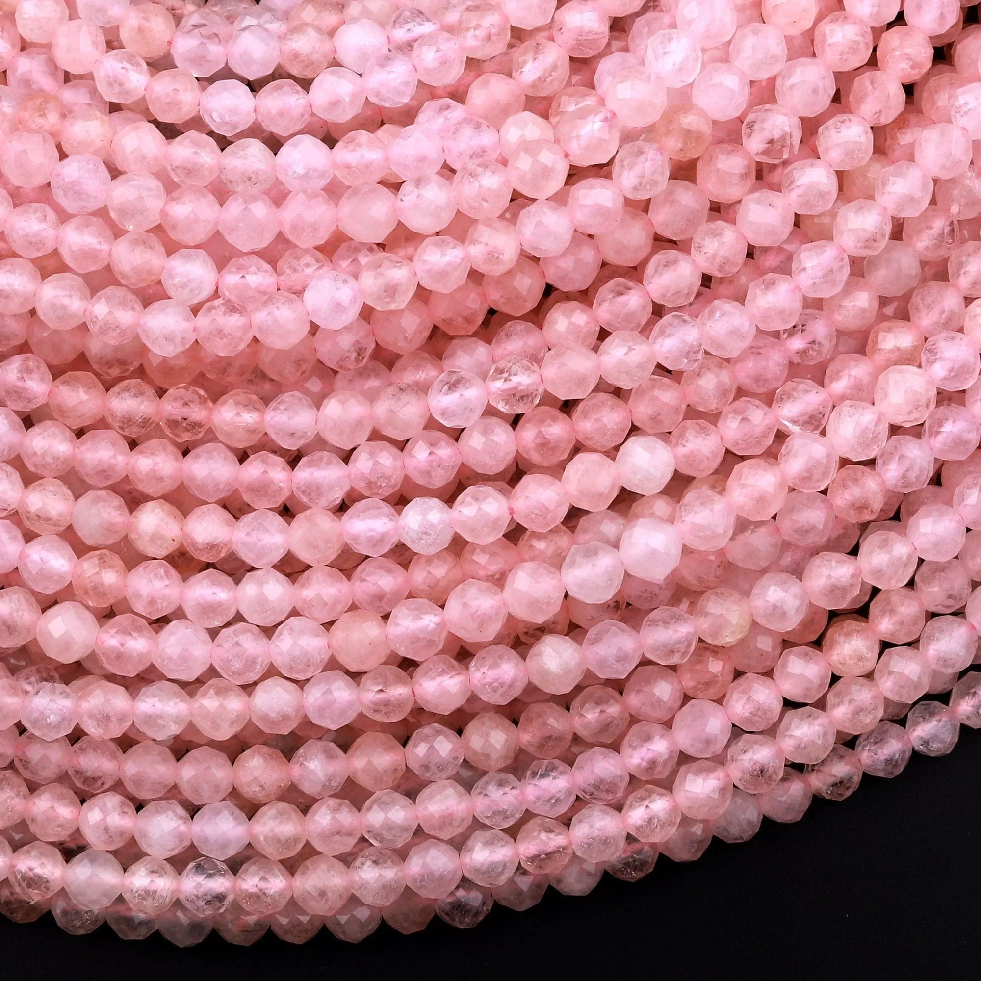 AAA Faceted Pink Morganite 4mm 5mm Round Beads Natural Aquamarine Beryl Gemstone 15.5" Strand