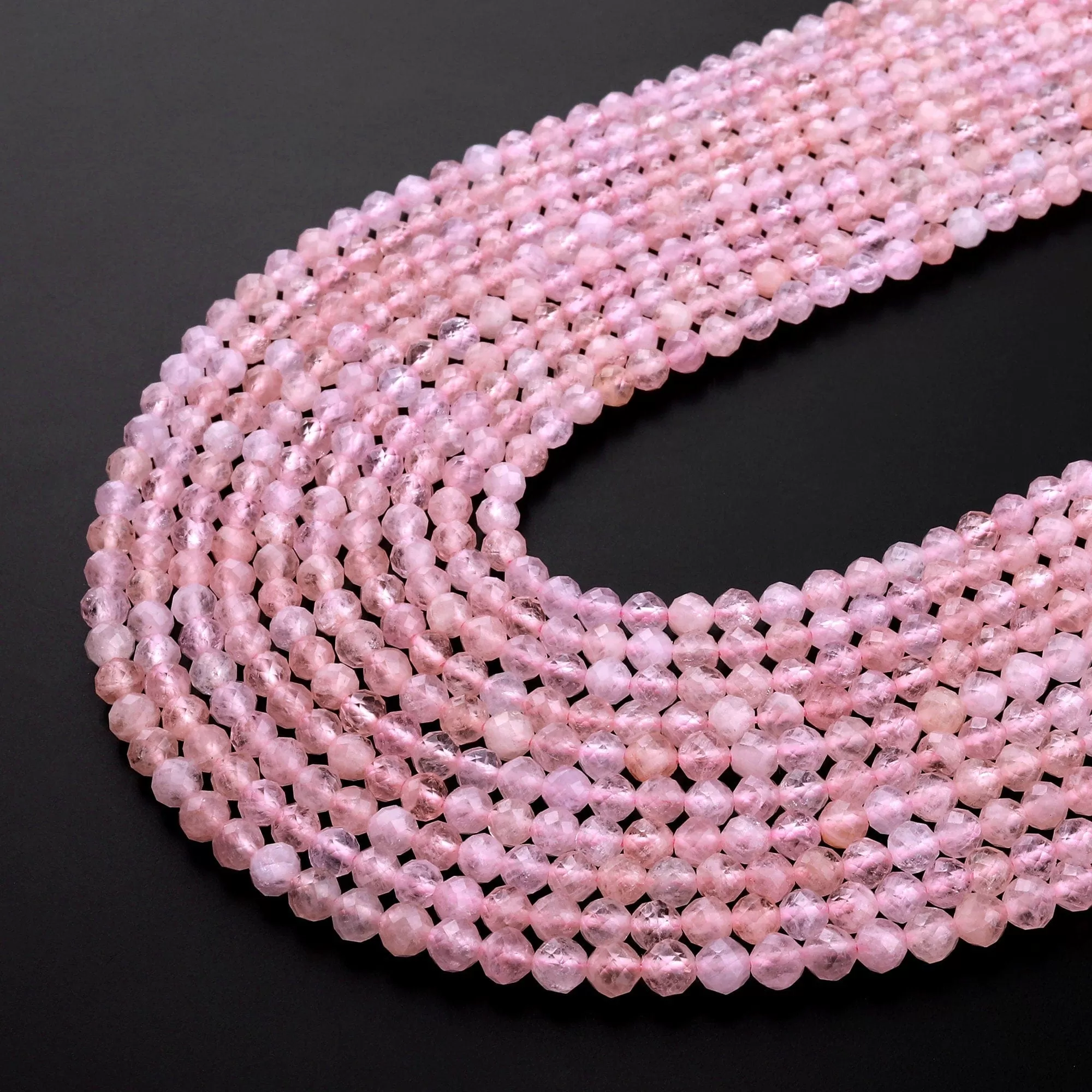 AAA Faceted Pink Morganite 4mm 5mm Round Beads Natural Aquamarine Beryl Gemstone 15.5" Strand