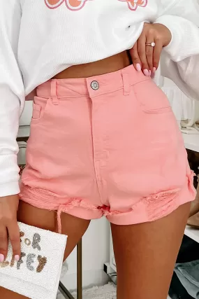 Albany High Rise Distressed Denim Shorts (Pink)