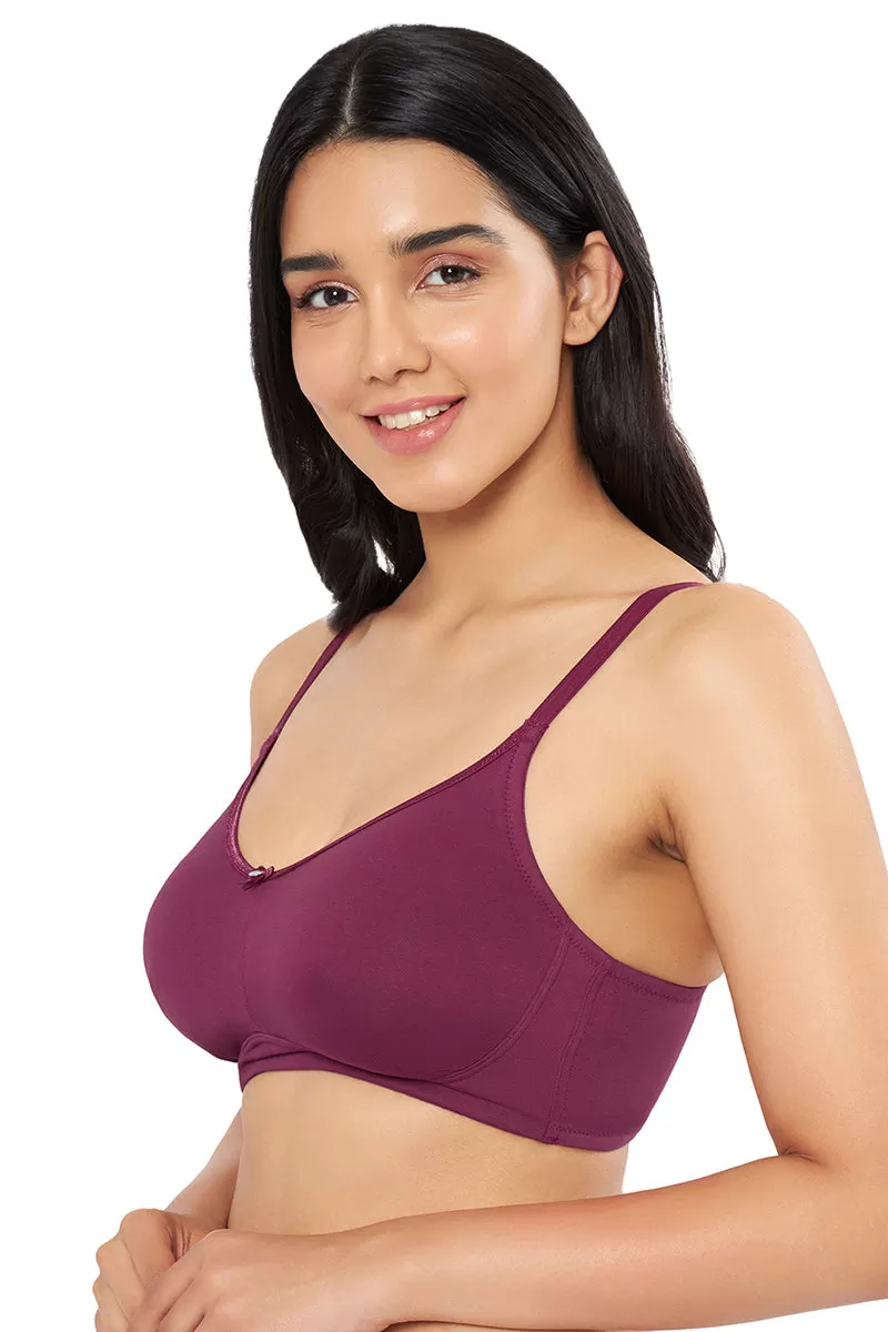 All-Day Elegance Solid Non Padded Non-Wired Super Support Bra - Red Plum