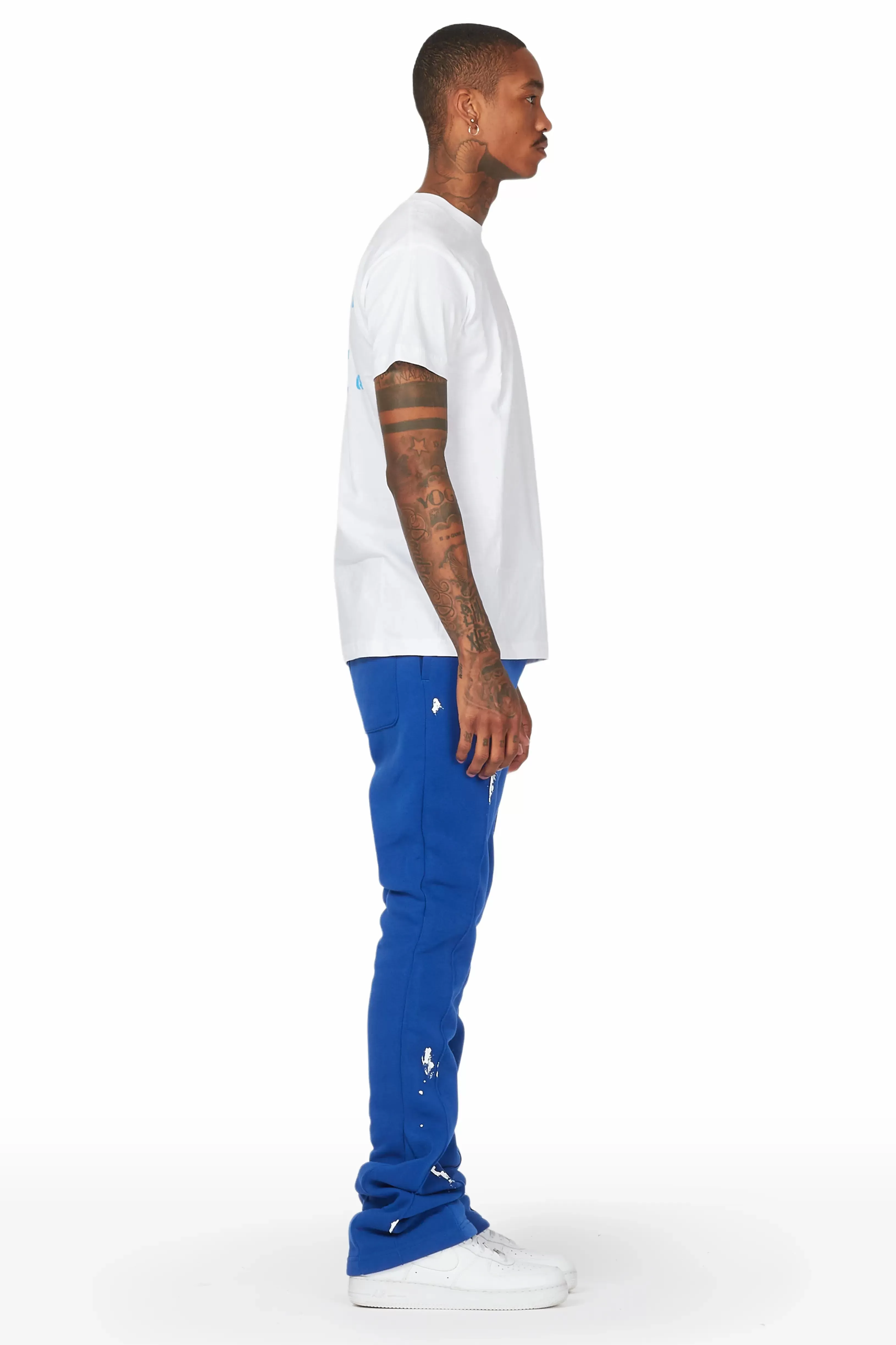 Angelo Royal Blue Patchwork Stacked Flare Pants