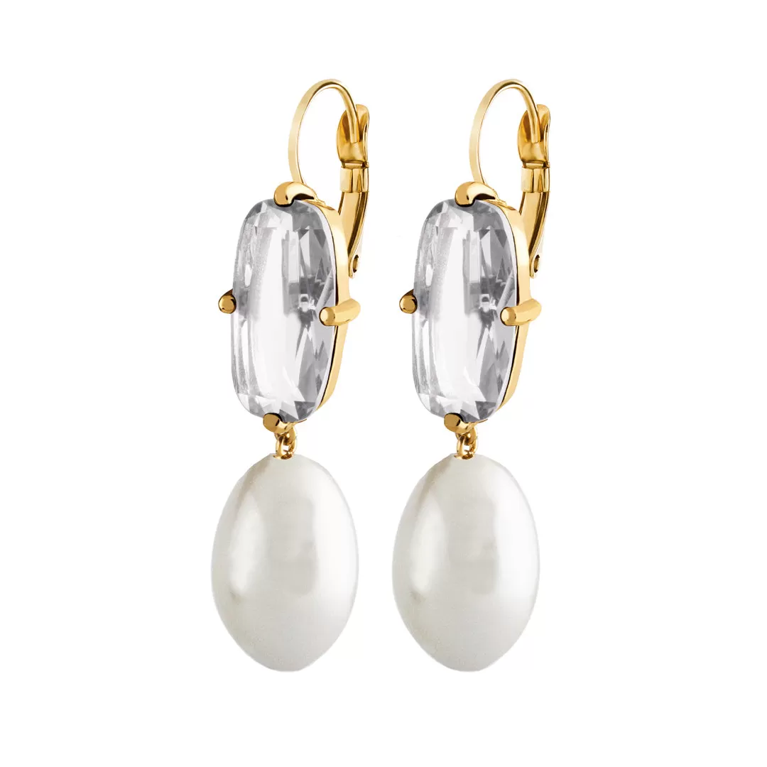 ANITA SHINY GOLD WHITE CRYSTAL EARRINGS