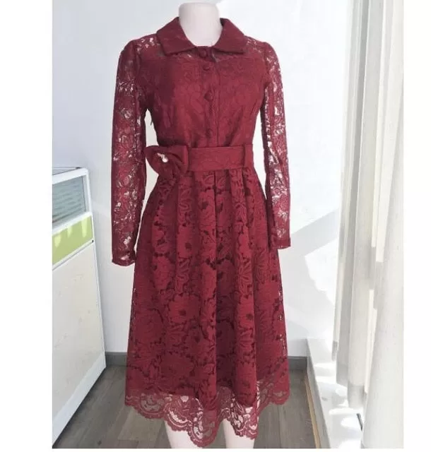 Autumn 2021 African Women lace Kness Length dresses Long Sleeve Slim Elegant Evening Party