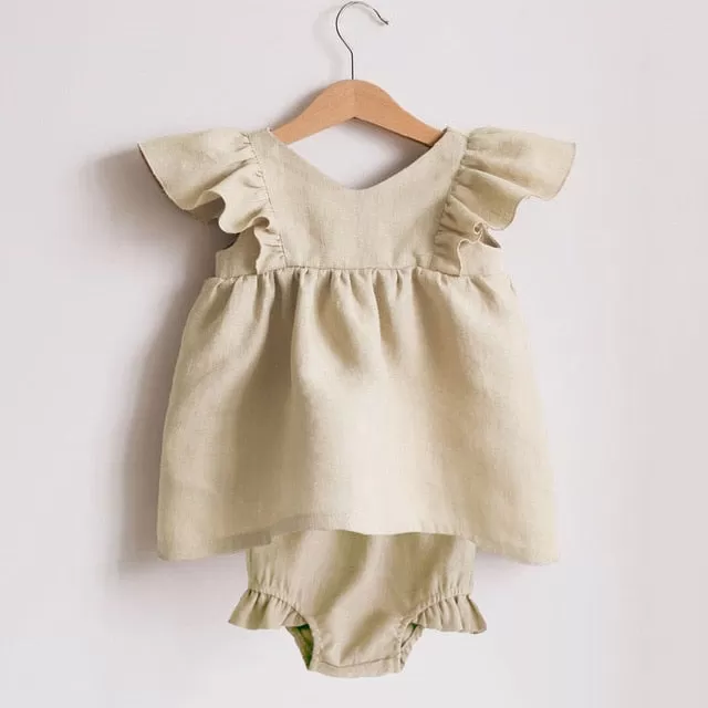 Baby Girl Ruffle Top and Bloomer Set Boho Neutral Style