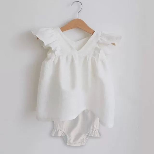 Baby Girl Ruffle Top and Bloomer Set Boho Neutral Style