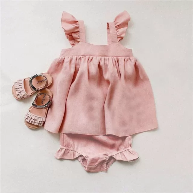 Baby Girl Ruffle Top and Bloomer Set Boho Neutral Style