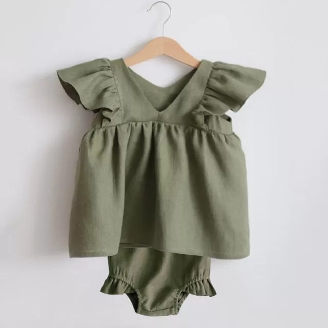 Baby Girl Ruffle Top and Bloomer Set Boho Neutral Style