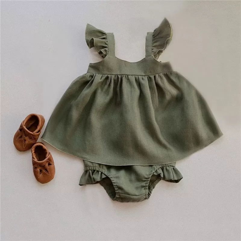 Baby Girl Ruffle Top and Bloomer Set Boho Neutral Style