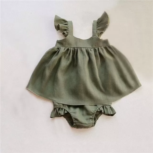 Baby Girl Ruffle Top and Bloomer Set Boho Neutral Style