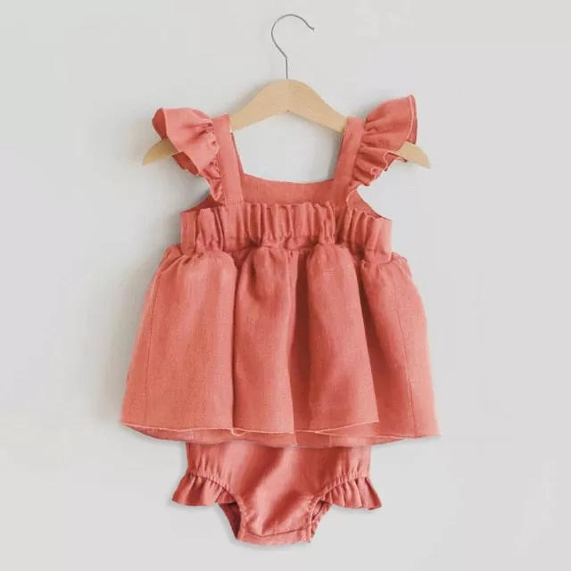 Baby Girl Ruffle Top and Bloomer Set Boho Neutral Style