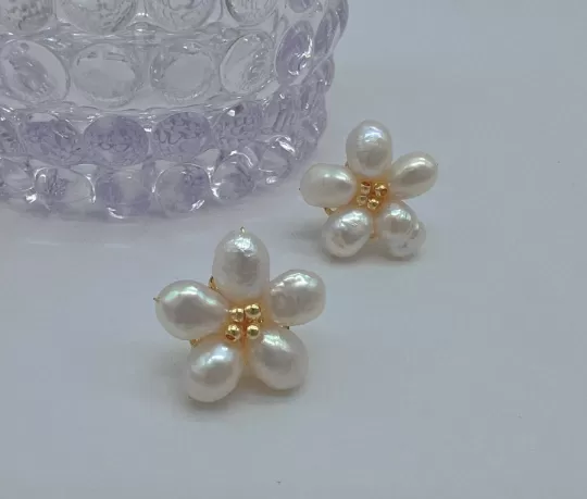 Baroque Freshwater Pearl Flower Stud Earrings