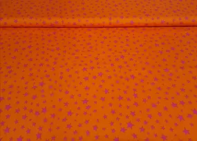 Baumwollstoff Webware in orange mit fuchsia farbenen Sternen