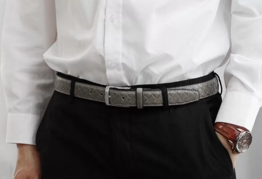 Beige Mesh Leather Belts Mens Accessories Buckle Business Casual Suit