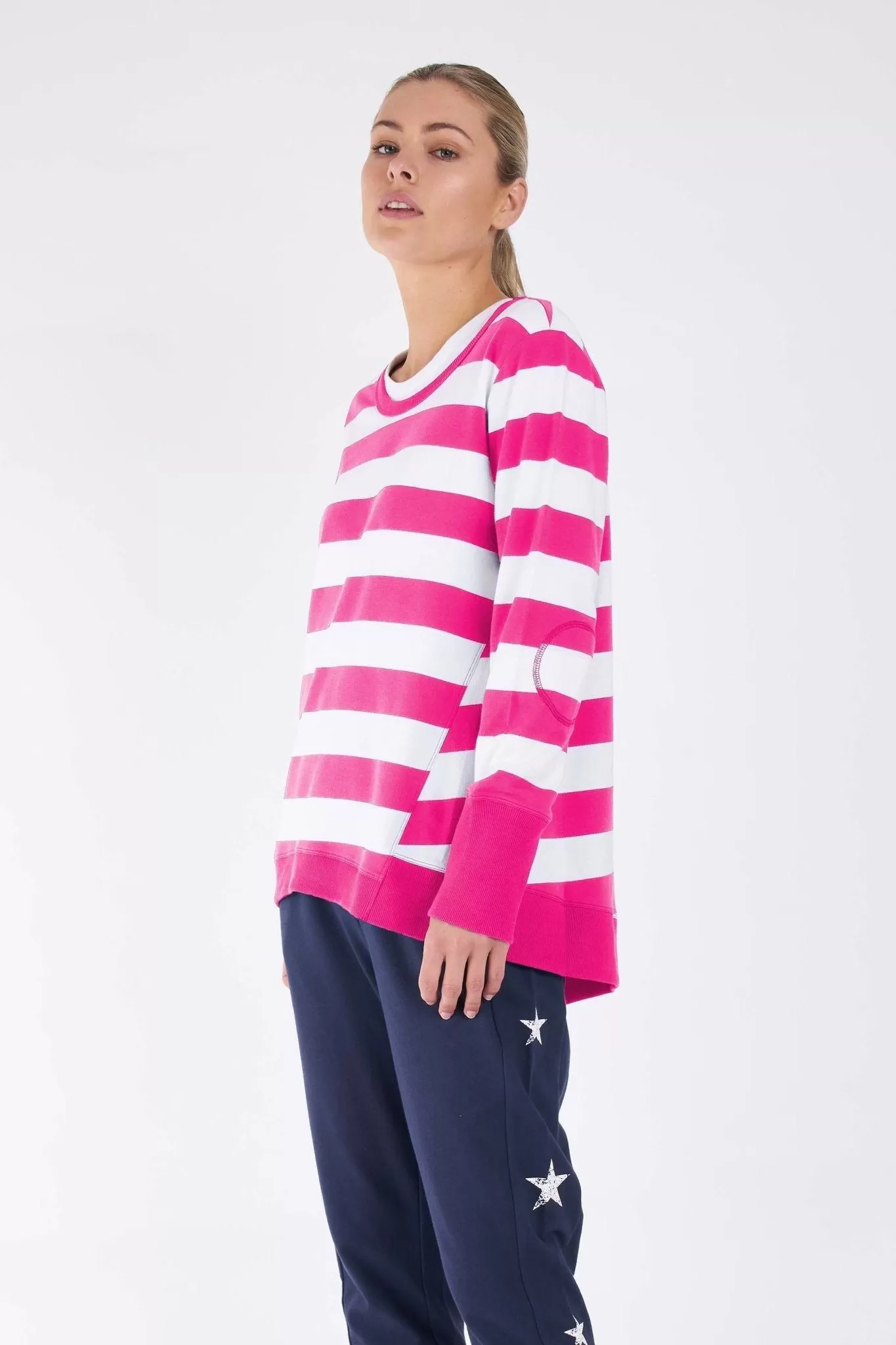 Betty Basics Dolly Sweater in Fuchsia White Stripe