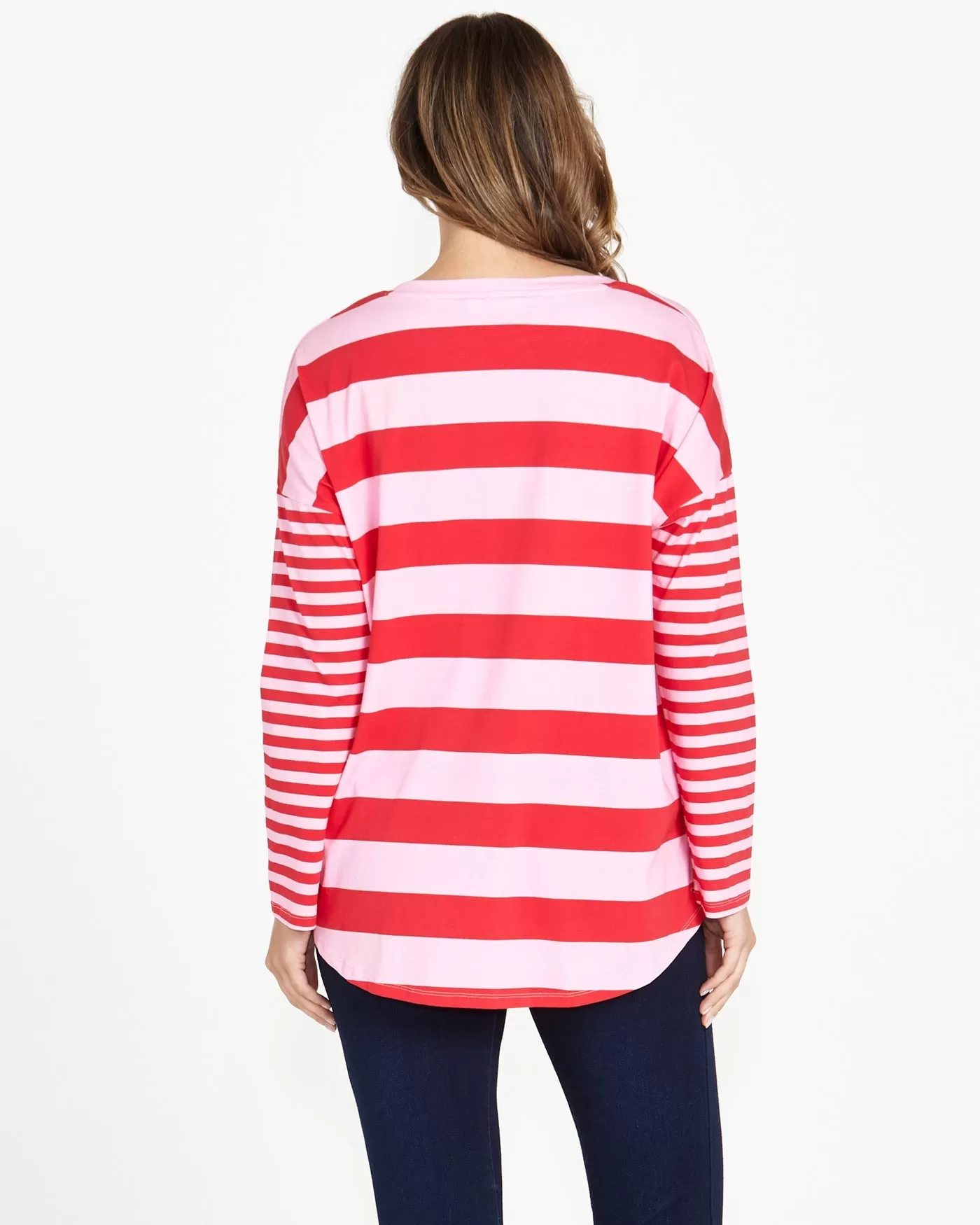 Betty Boxy Tee - Pink/Red Stripe