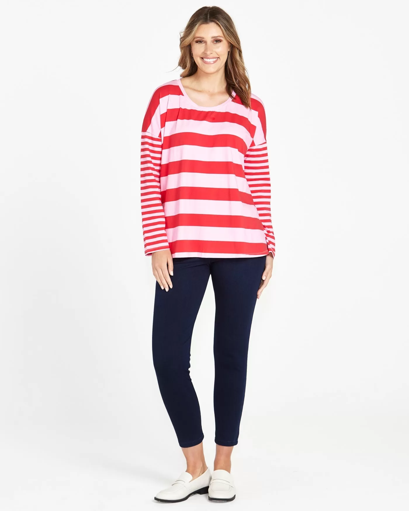 Betty Boxy Tee - Pink/Red Stripe