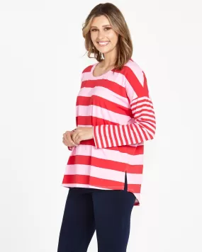 Betty Boxy Tee - Pink/Red Stripe