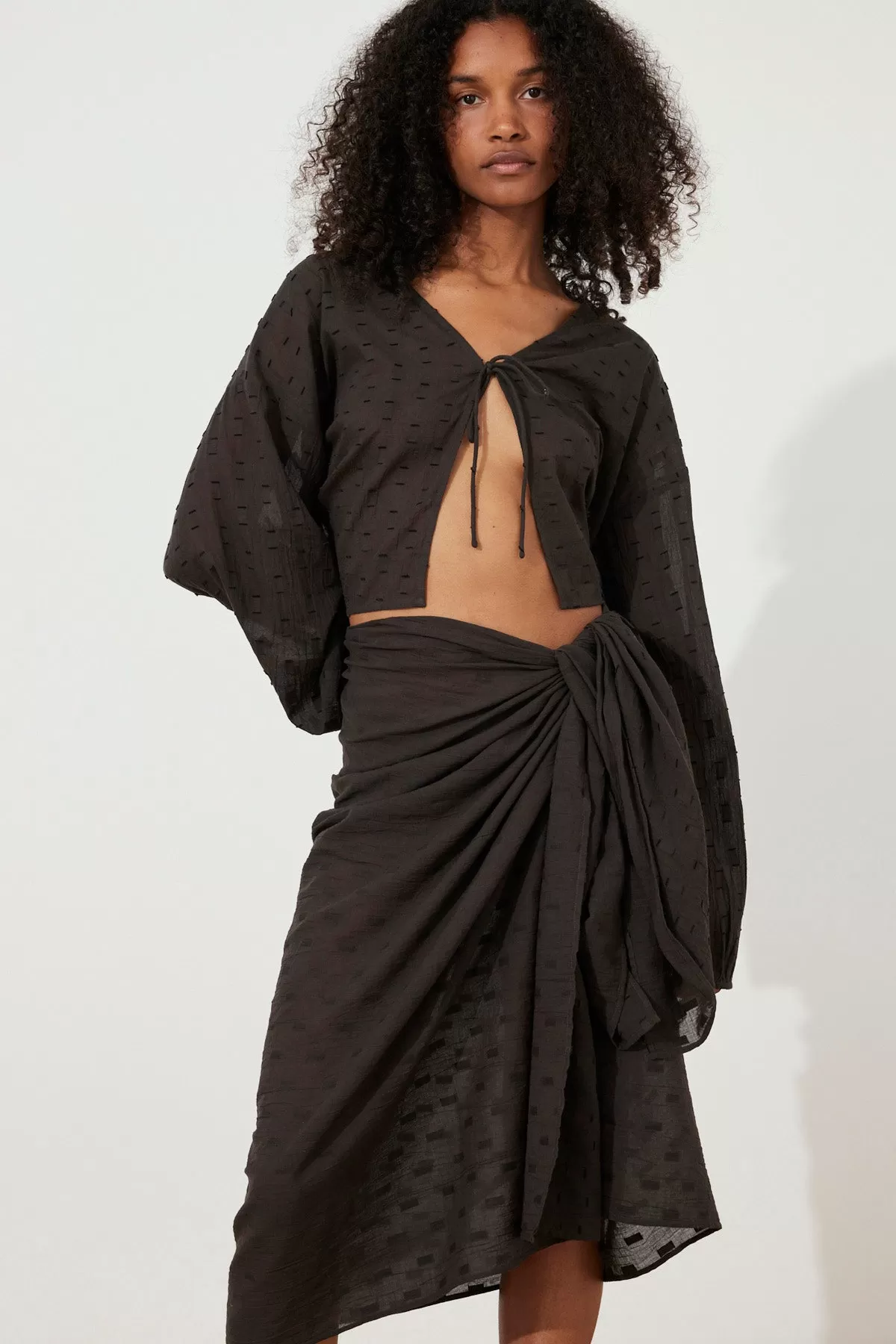 Black Dobby Wrap Top