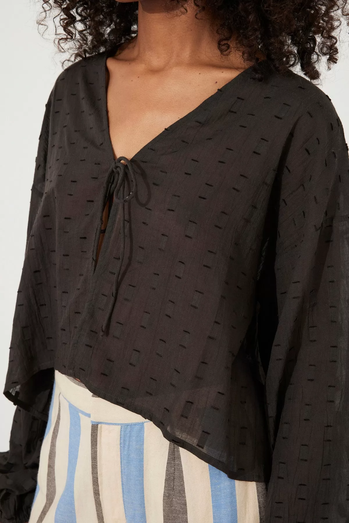 Black Dobby Wrap Top