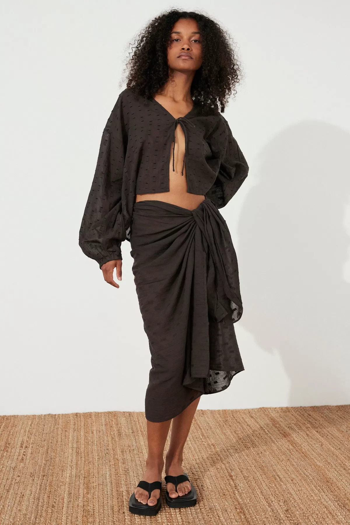 Black Dobby Wrap Top