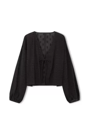 Black Dobby Wrap Top