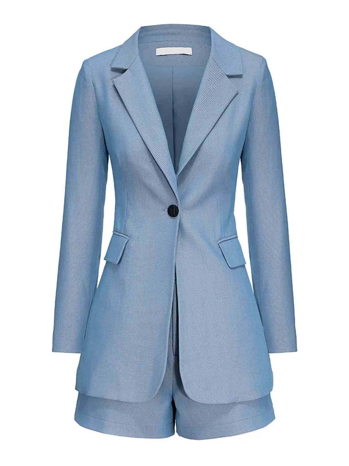 Blue One Button Fit & Flare Blazer & Mini Shorts Set