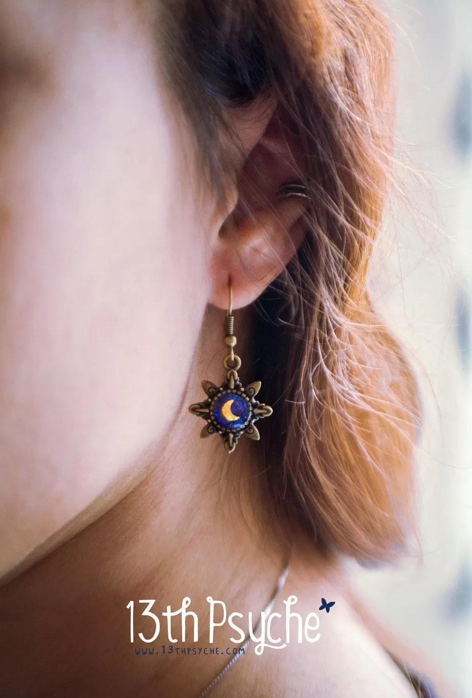 Blue star gold moon resin dangle earrings