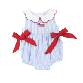 Blue Stripe Collared Flag Girl Bubble