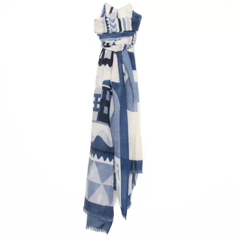 Blue White Scandi Print Umea Men's Wool Scarf