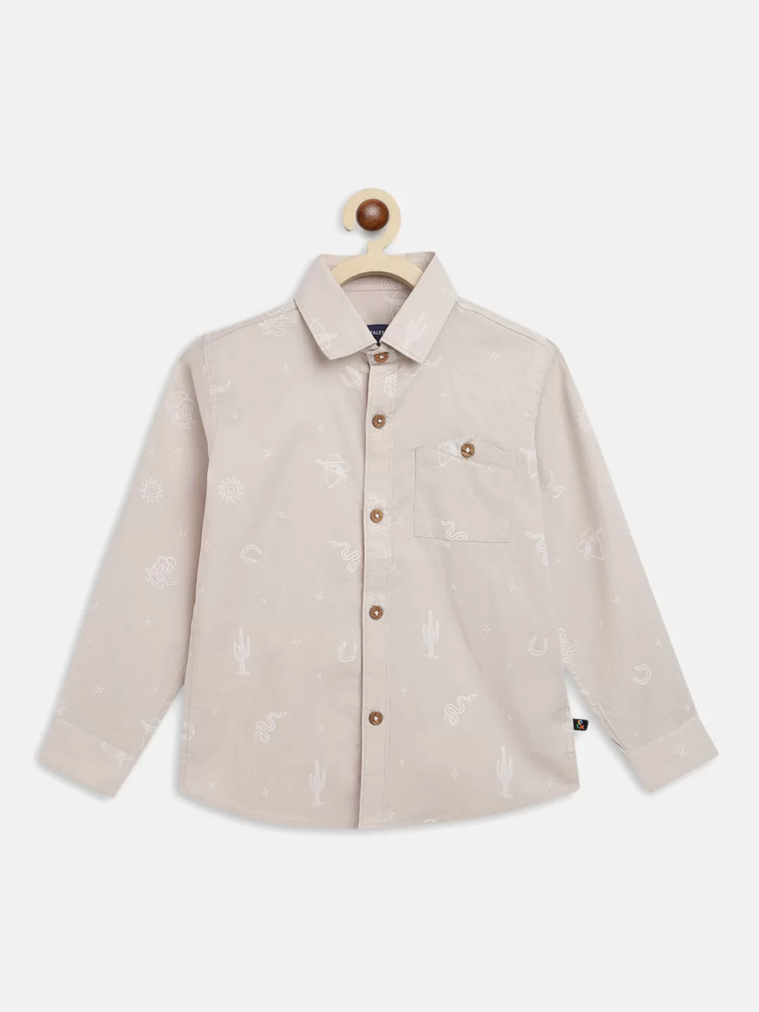 Boys Beige Printed Shirt