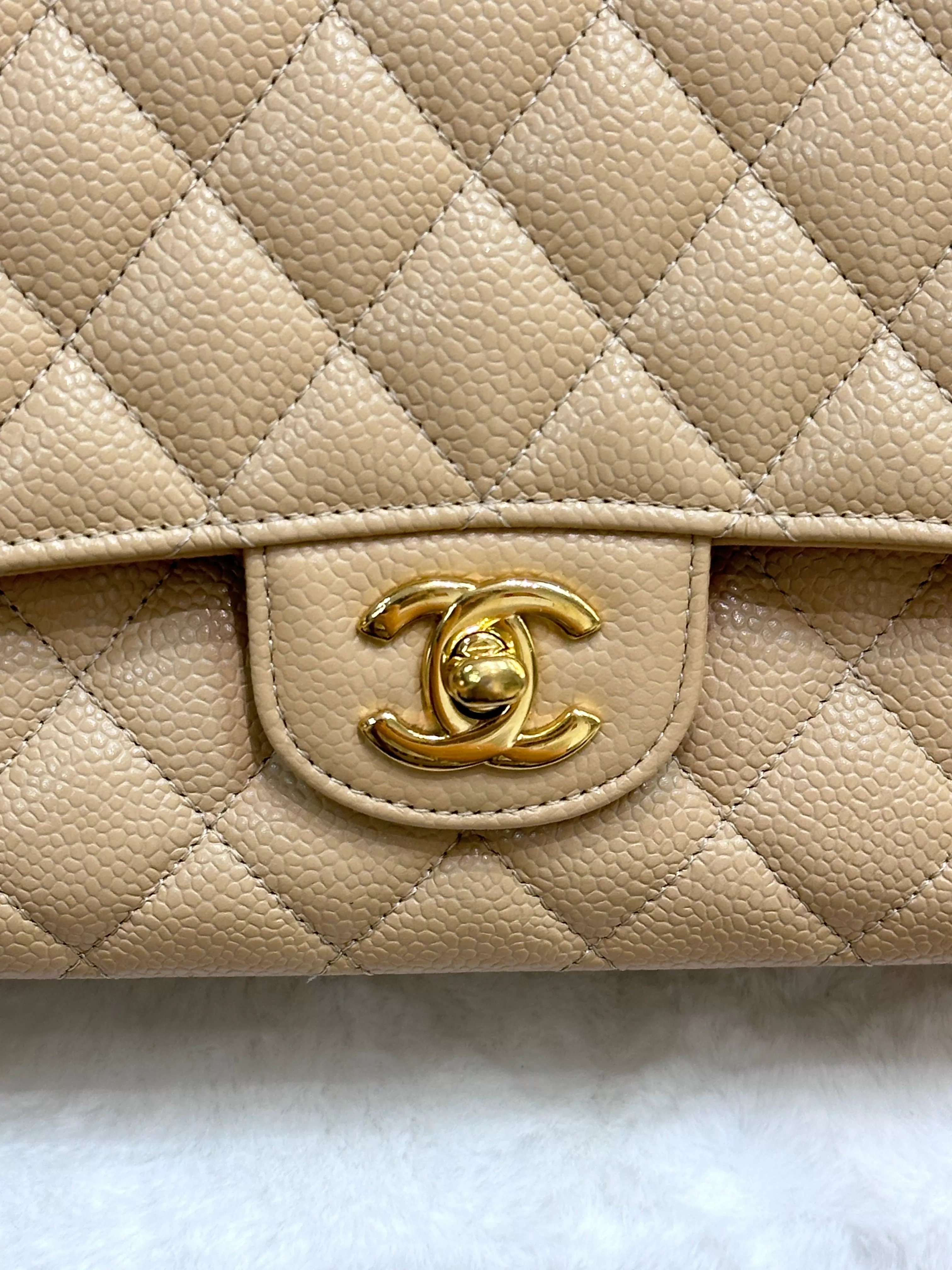 Chanel Medium Caviar Classic Double Flap Bag Beige