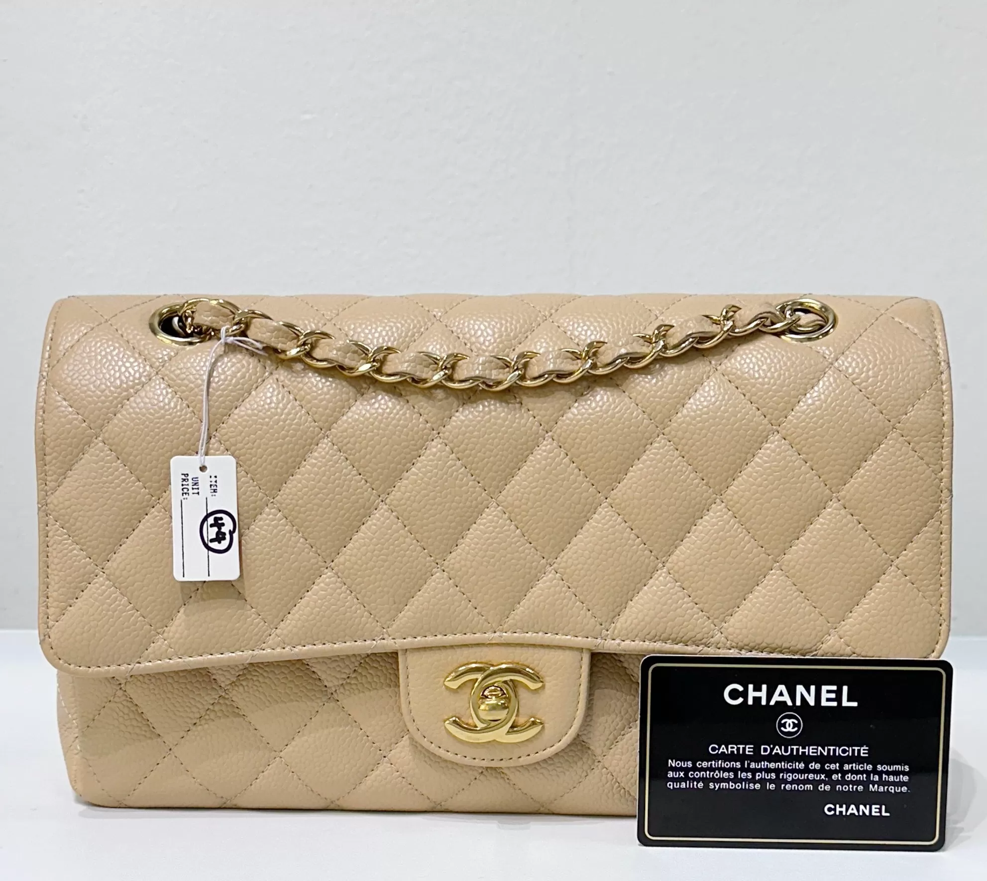 Chanel Medium Caviar Classic Double Flap Bag Beige