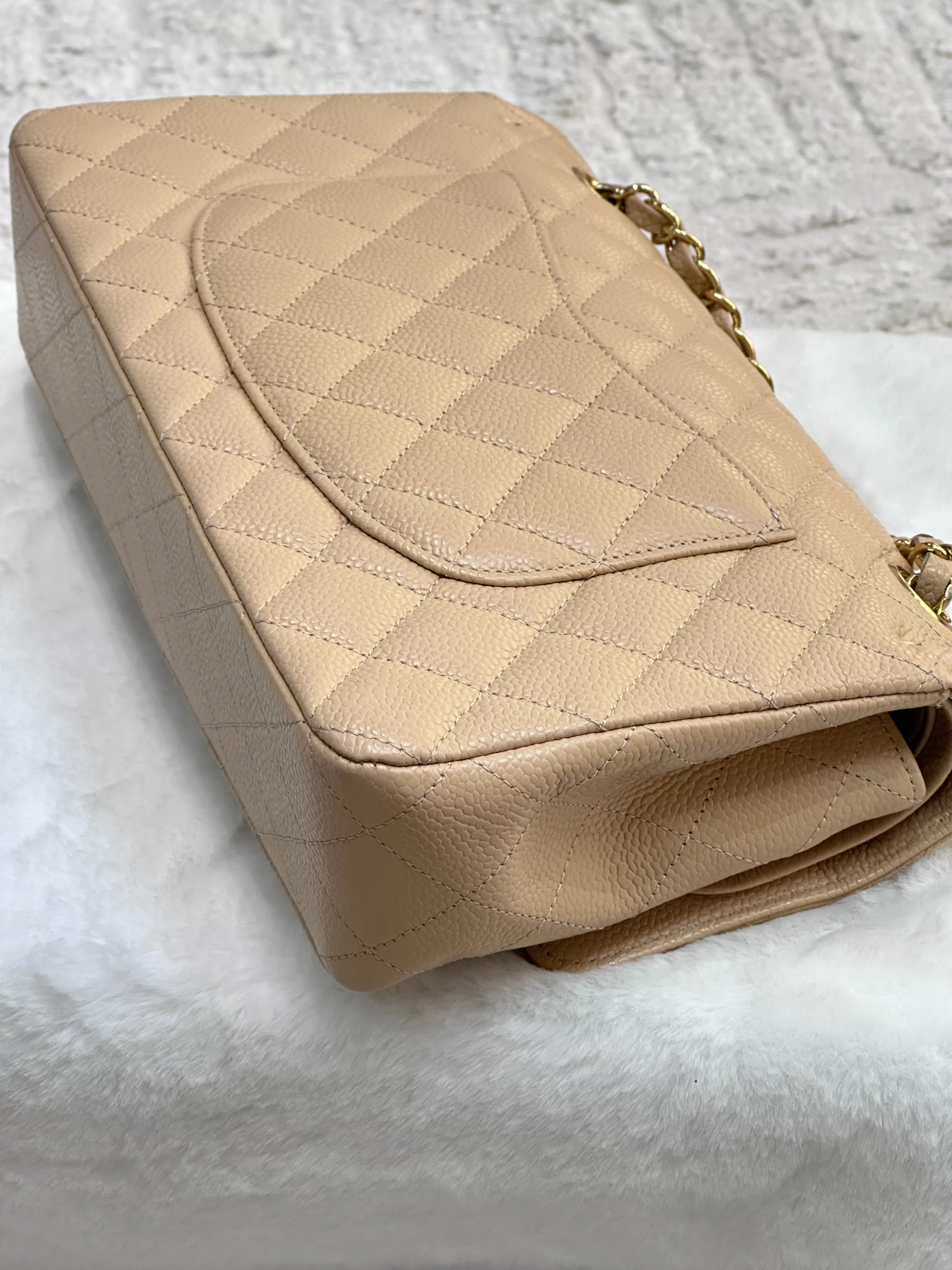 Chanel Medium Caviar Classic Double Flap Bag Beige