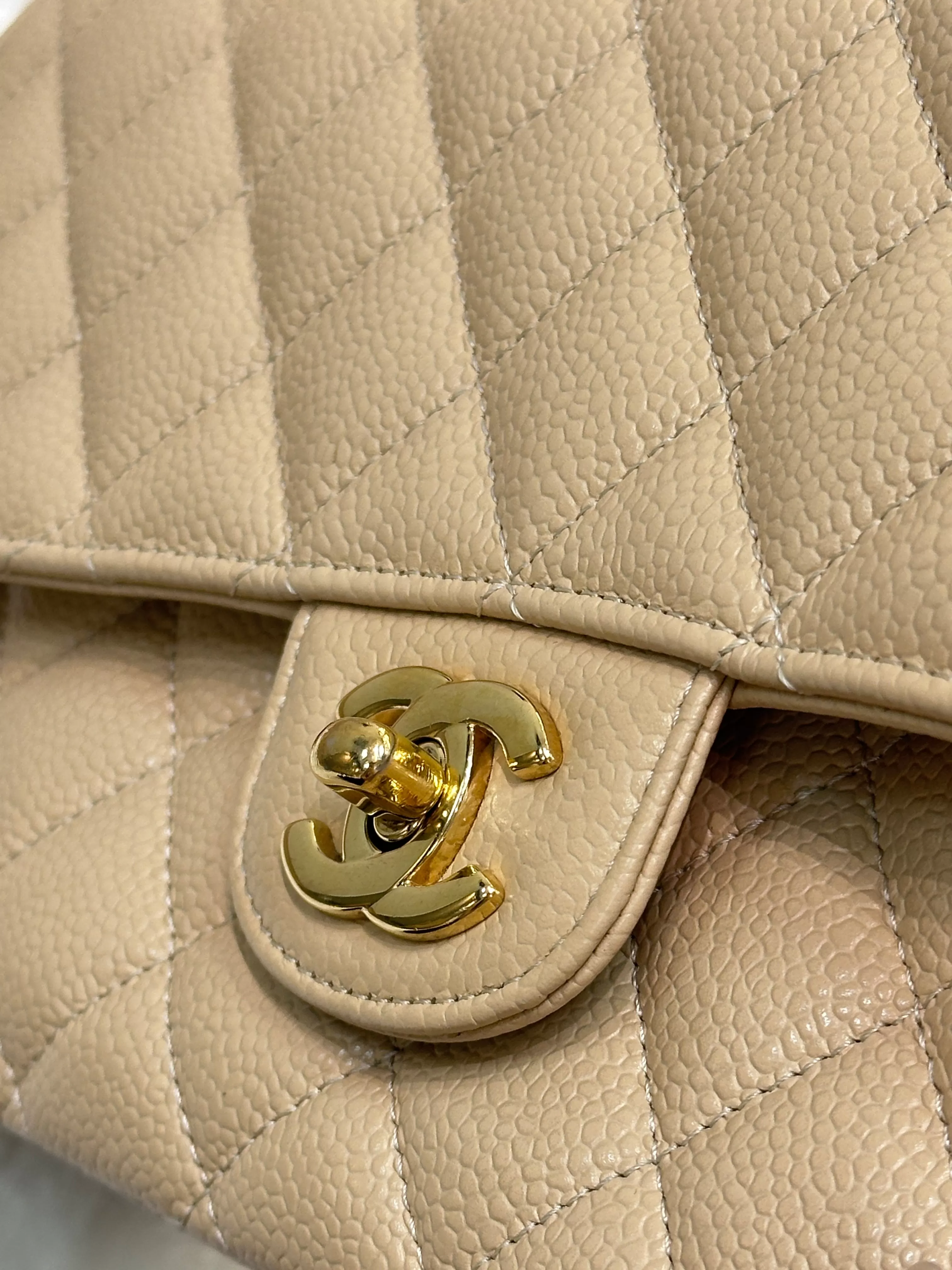 Chanel Medium Caviar Classic Double Flap Bag Beige