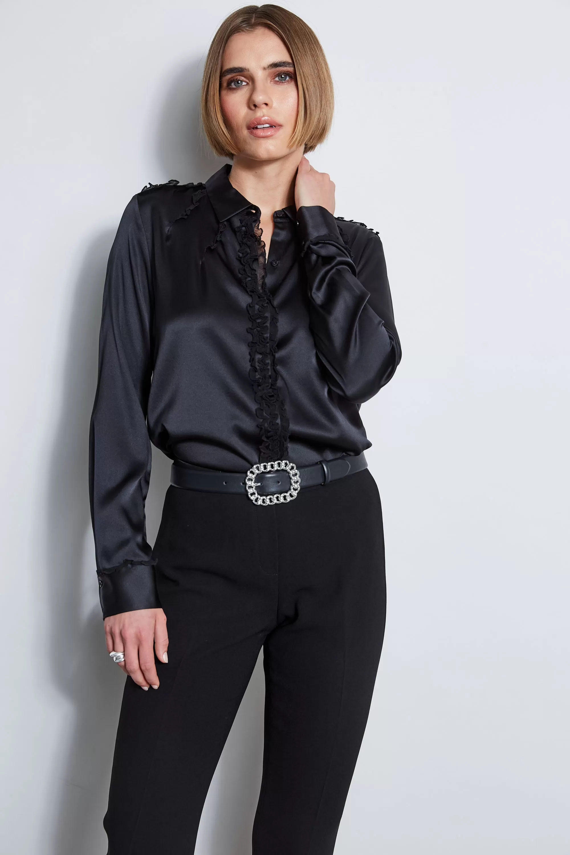 Chiffon Ruffle Silk Satin Shirt