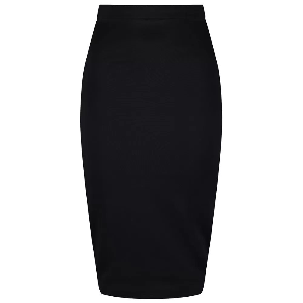 Classic Black Stretch Pencil Bodycon Midi Office Work Skirt