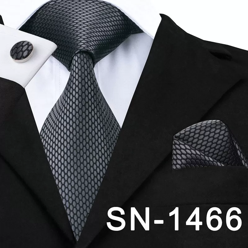 Classic Blue Black Striped Solid Neck Tie for Men Party Silk Tie Set